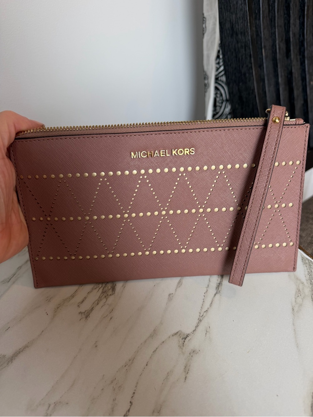 Michael Kors Rose Pink Studded Wristlet Clutch